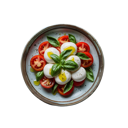Ensalada caprese con tomate, mozzarella y albahaca en una pizzería italiana en Fuengirola