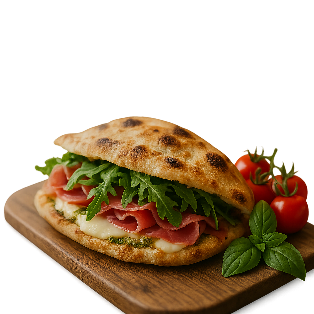 Panini con jamón, rúcula y queso en una pizzería italiana en Fuengirola