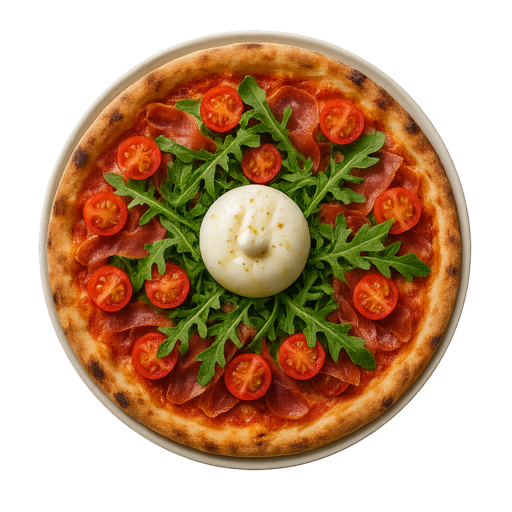 Pizza con burrata y rúcula en una pizzería italiana en Fuengirola